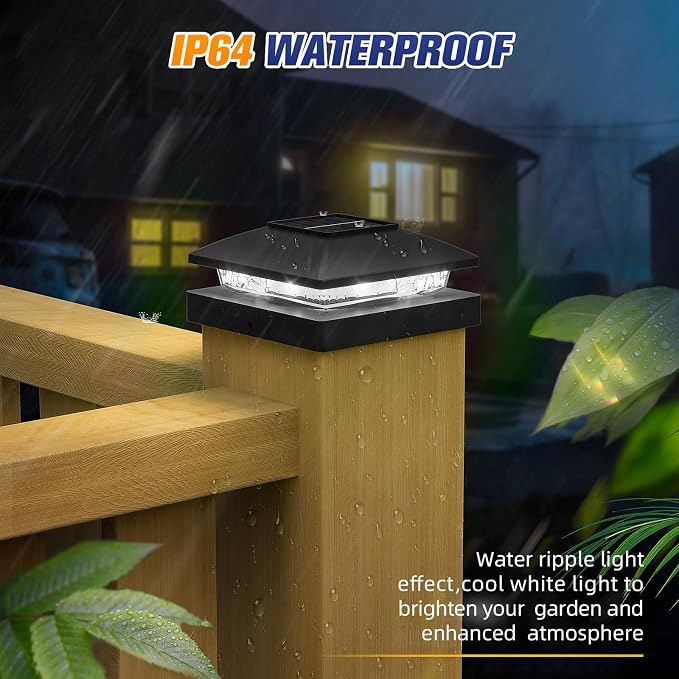 APONUO Solar Post Cap Lights for 4x4 Posts - IP64 Waterproof, 6500K LED, No-Wire Fence Lights & Deck Lights for Patio Garden Yard Patio, Black-Cool White, 20 Pack