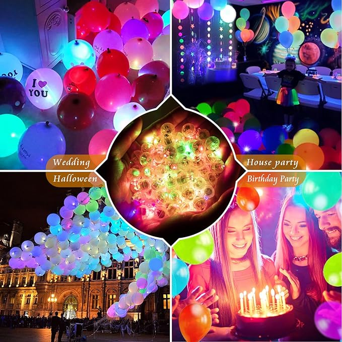 50pcs Balloon Lights Mini LED Lights Round Long Standby Time Ball Lamps for Birthday Party Christmas Halloween Decoration Rainbow Plastic Waterproof