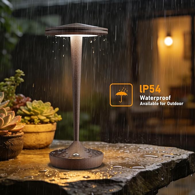 YHT 2Pack CordlessTable Lamps Rechargeable, 6000mAh Battery Portable LED Touch Led Table Lamp, 3-Color Stepless Dimming & Memory Function, for Outdoor, Dinning, Patio, Restaurant, Kitchen (2 Rust)