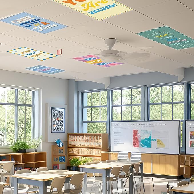 6 Pcs Fluorescent Light Covers with 60 Magnets for Classroom Ceiling Light Decor 4 x 2 Feet Magnetic Light Covers Filter Easy Install for Office Hospitals & Home Drop Ceiling Supplies(Inspirational)