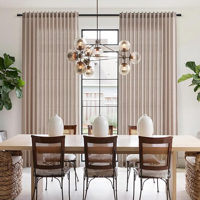 Nanspring Oatmeal Linen Curtains for Living Room 2 Panels Set Extra Long Back Tab Light Filtering Semi Sheer Curtain Drapes for Bedroom Neutral Farmhouse Ceiling to Floor for Large Window 52x100