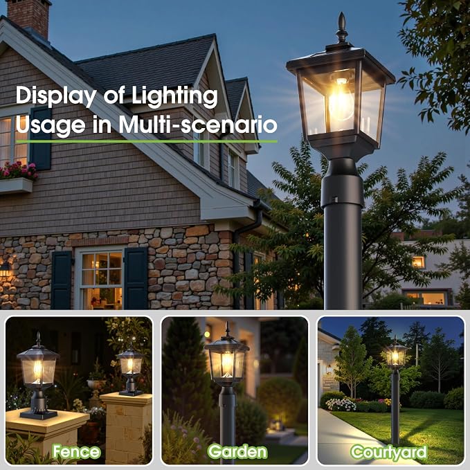 Greluna Solar Post Light Outdoor, 60 Lumens Dusk to Dawn Lamp Post Light, Solar Powered & Waterproof, Fits 6x6 Wooden Posts, 3 Inch Poles, for Garden, Pathway, Driveway, Fence & Yard(Warm White)