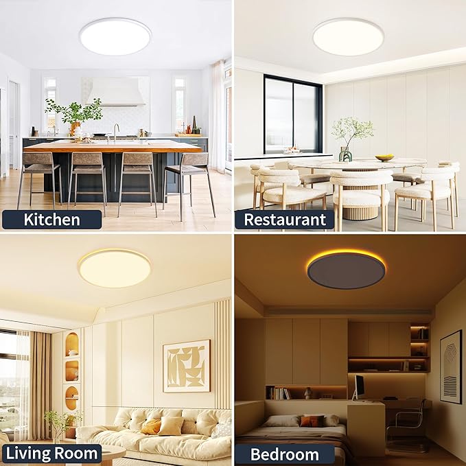 11 Inch Flush Mount Ceiling Light with Night Light, 24W 2400LM, Dimmable LED Ceiling Lights Fixture with Remote Control, 3000K/4000K/6500K Selectable, Slim Bright Bedroom Light Fixture, Round White
