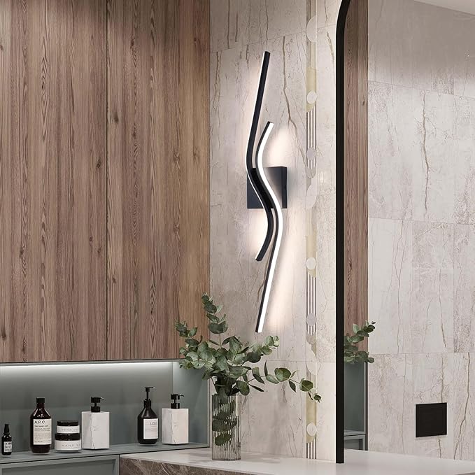 Modern LED Vanity Lights 31.5Inches Modern Bathroom Vanity Light 4000K Black Bathroom Light Fixtures Over Mirror Indoor Led Wall Sconce Lights for Living Room
