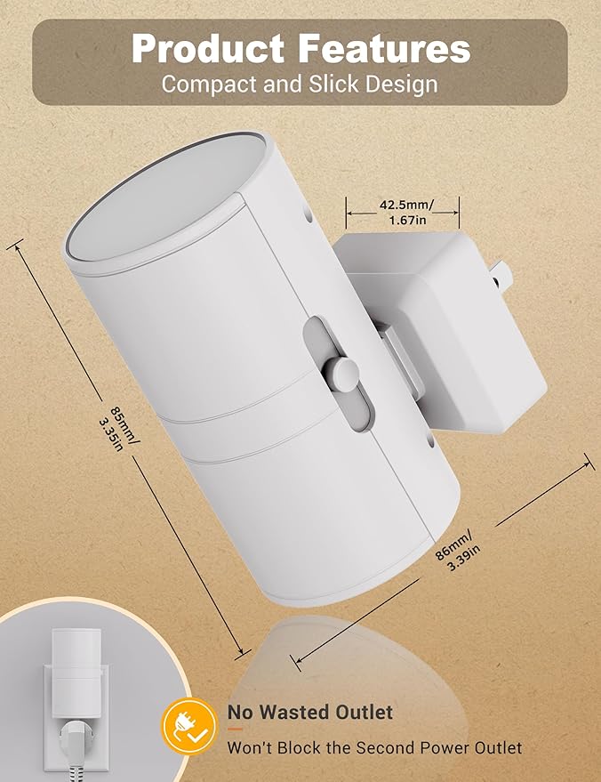 JandCase Night Lights Plug into Wall, Dimmable Night Light Plug in, Modern Night Light Dusk to Dawn Light Sensor, Warm White 3000K, 0-100LM Adjustable Brightness Nightlight for Hallway Bedroom, 2 Pack