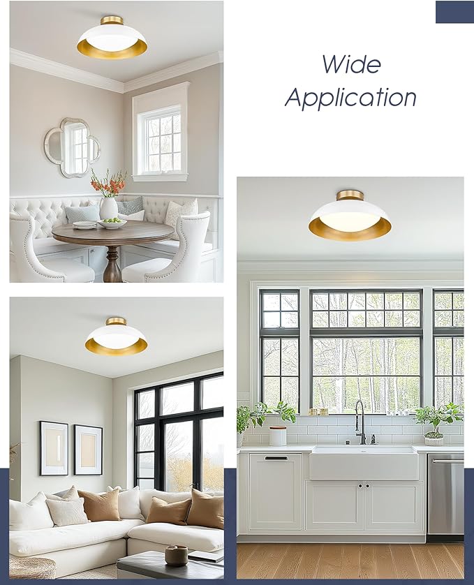 kudos Flush Mount Light Fixture, 16-inch LED Ceiling Light Fixture, White and Gold Finish, 24W 2400lm Light Fixtures for Living Room, Kitchen, Bedroom, Hallway, 5CCT, KDCL02-WT
