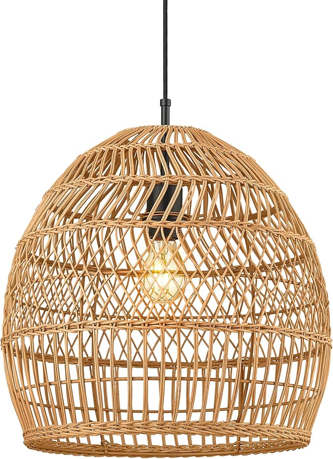 ELYONA 16” Large Boho Rattan Chandelier, Modern Rustic Wicker Pendant Light Fixtures, Basket Hand Woven Hanging Lamp for Coastal Kitchen Island Dining Room Living Room Bedroom Foyer (40cm*40cm)