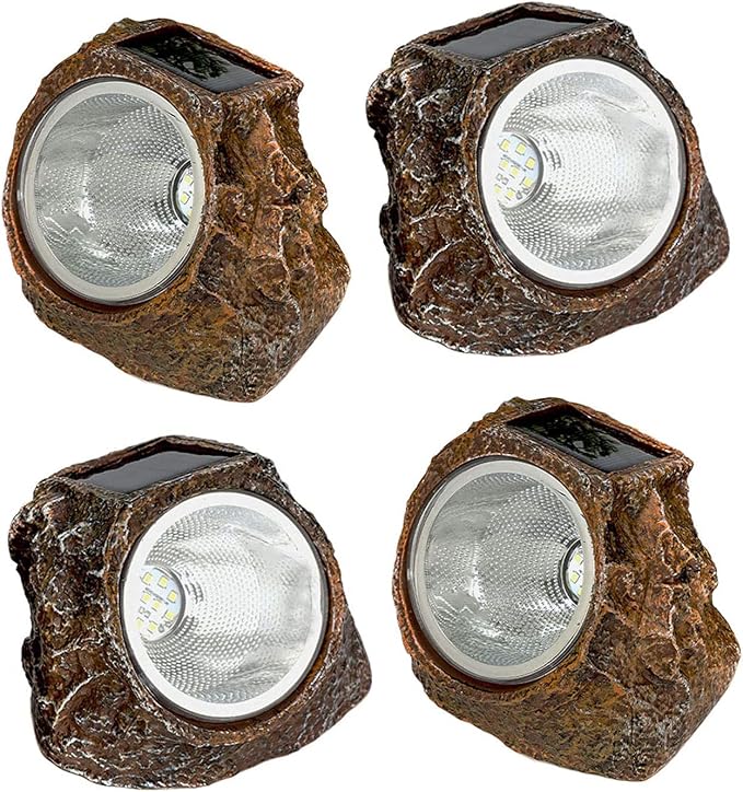 EiGreen 4 Pack Solar Garden Rock Lights Outdoor Decorative, 10 LED Waterproof Yard Pathway Lights,Solar Spot Lights Outdoor, for Ideal for Garden Walkway Pathway Patio