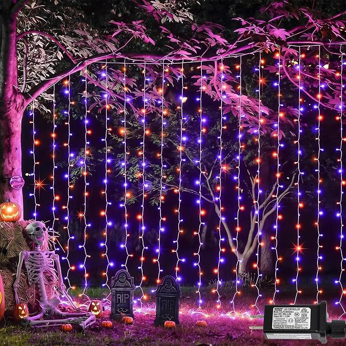 YEGUO 300 LED Curtain Lights(Orange and Purple)