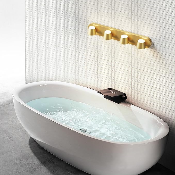 URSOLA 4 Light Bathroom Vanity Light, LED Gold Wall Light Fixtures, Up and Down Rotatable Dimmable 27 inch Bathroom Lighting Fixtures Over Mirror