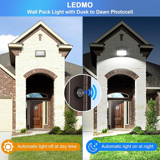 ledmo 150W LED Wall Pack with Photocell Dusk to Dawn 5000K Waterproof Commercial Outdoor Light Fixture 21000lm 100-277V Equivalent,Energy Save Flood Lights for Building,Yard,Warehouse,Garage