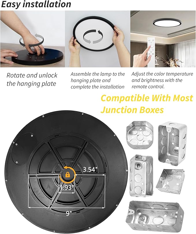 4Pack 12 Inch Remote Control Dimmable LED Flush Mount Ceiling Light Panel,24W 2520LM,2700K-6000K Adjustable Color,Ultra Thin Round Black Ceiling Light Fixture for Hallway Kitchen Bedroom Home Office