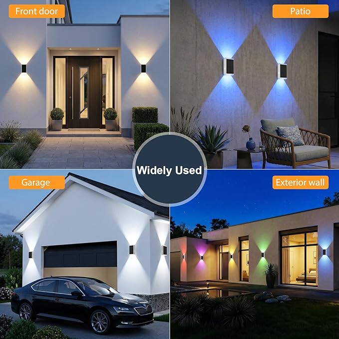 Solar Wall Light Outdoor,3000/4500/6000K/RGB 13 Modes Dusk to Dawn Lighting Solar Sconce Lights IP67 Waterproof Up and Down Solar Lights Outdoor for House /Porch/Fence/Patio/Garage-White Shell (8PCS)