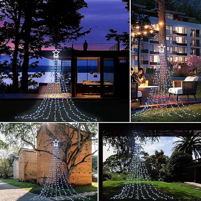 Christmas Decoration LED Star String Lights, Christmas Star String Lights with 317 LED Hanging Fairy Curtain Lights for Party Wedding Patio Indoor Outdoor Decorative