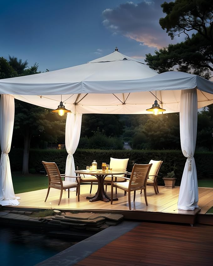 Solar Pendant Light Indoor Outdoor, Solar Shed Light IP65 Waterproof Metal Powered Chandelier, Gazebo Lights with Pull Cord for Garden, Chicken Coop, Gazebo, Barn, 2 Packs