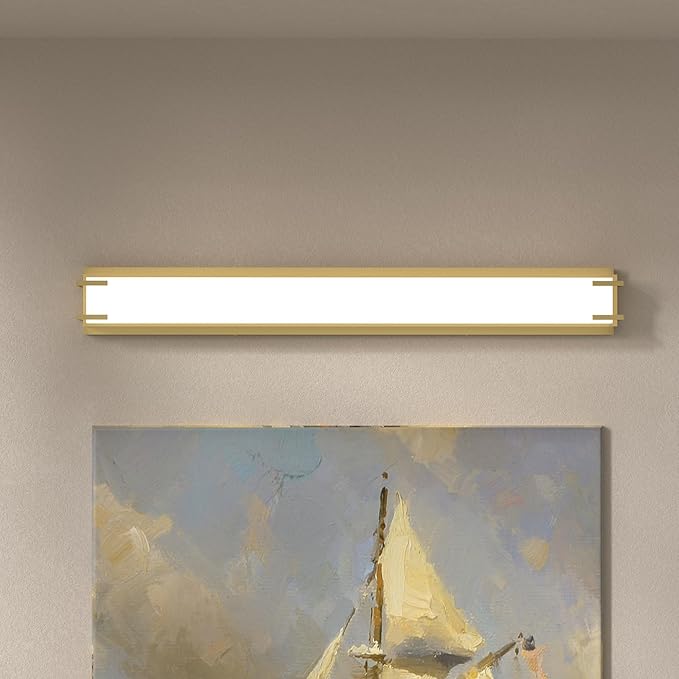 LED Bathroom Light Fixtures Over Mirror 32” Vanity Light with Milky White Lampshade 4000K Daylight Bath Bar (Gold)