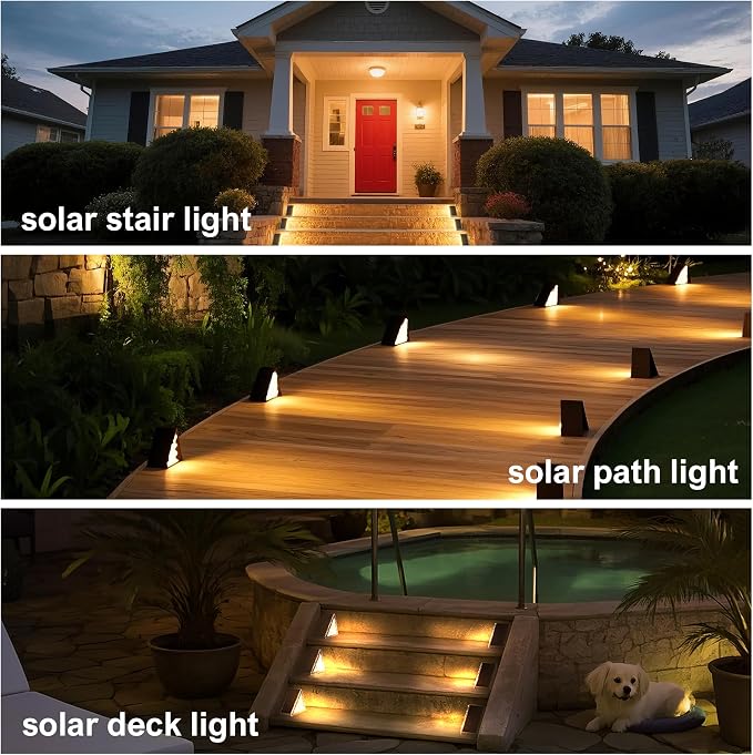 DAMINY Solar Step Light for Outside,2CCT(Warm & Cool),2 Lighting Modes, Stair Light Outdoor Waterproof IP65,Solar Deck Light for Steps,Stairs,Deck,Yard,Patio,Porch and Front Door,6 Pack