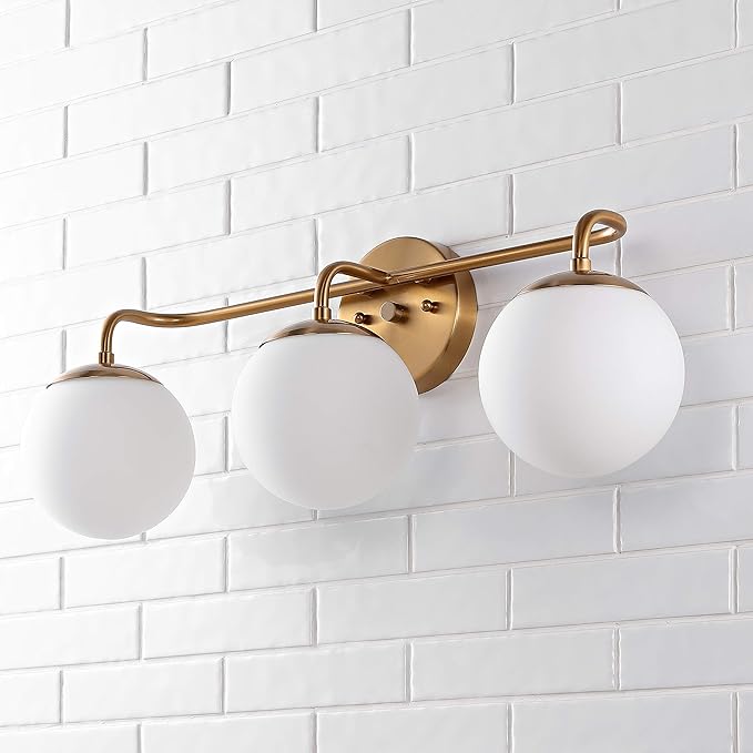 JONATHAN Y 25" Gold Painting Modern Globe Wall Sconce Vanity Light for Bathroom, White Frosted Glass Shade, Midcentury Parisian Bistro Wall Lamp, LED Bulb Included (JYL3536A)