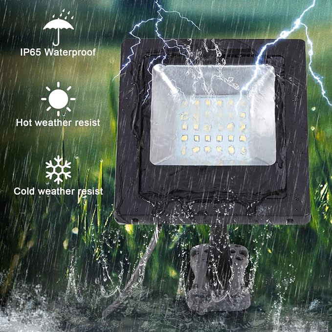 Solar Flood Lights Outdoor with 16FT Cable Dusk to Dawn 4400mAh LED Solar Spot Light Waterproof 3000K for Porch, Backyard, Driveway, Warm White 2 Pack