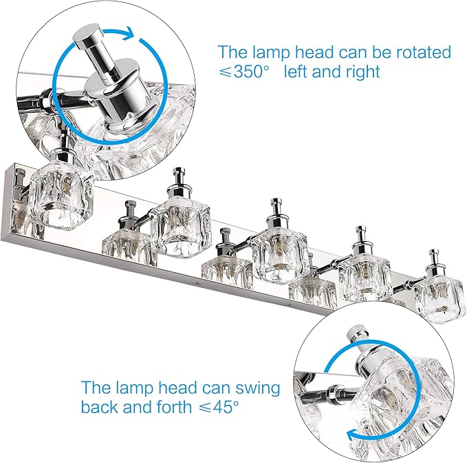 PRESDE Crystal Bathroom Vanity Light Fixtures 5 Light Bathroom Light Fixtures Over Mirror Modern LED Chrome Bath Lighting