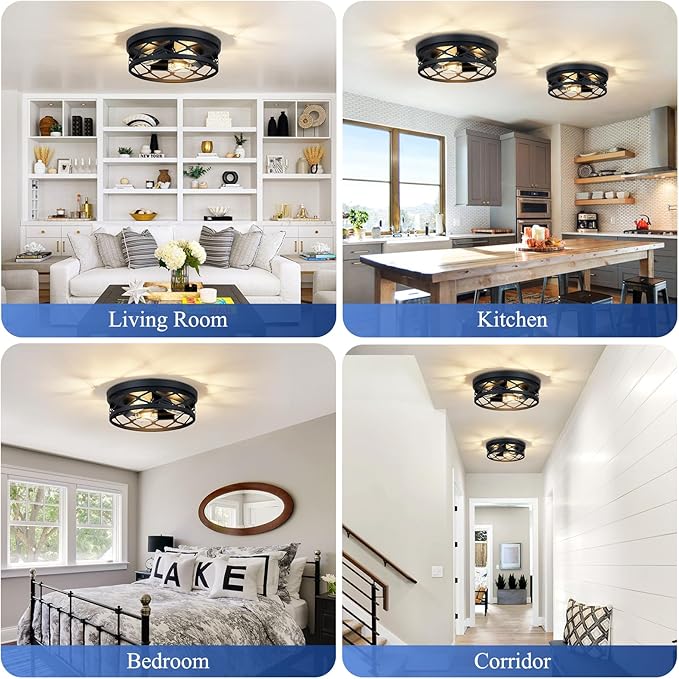 3-Light Farmhouse Flush Mount Ceiling Light,13 inch Hallway Lighting Fixtures Ceiling,Light Fixtures Ceiling Mount for Kitchen Entryway,Hall(1 Pack)