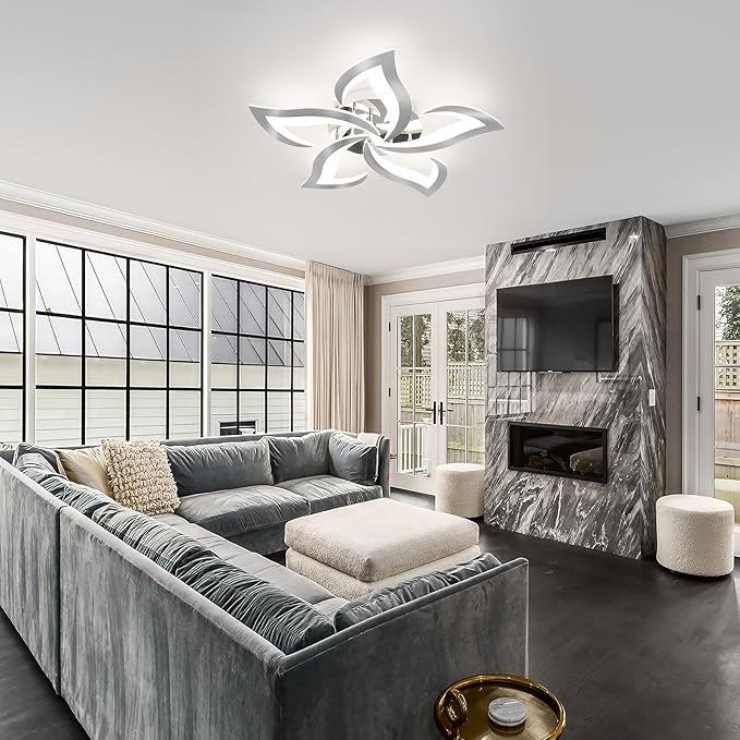 Modern Ceiling Light Fixture, 3000K-6000K Dimmable Flush Mount Ceiling Light with Remote Control, 45W Acrylic Chrome LED Ceiling Lights for Living Room, Bedroom, Dining Room,23.6In