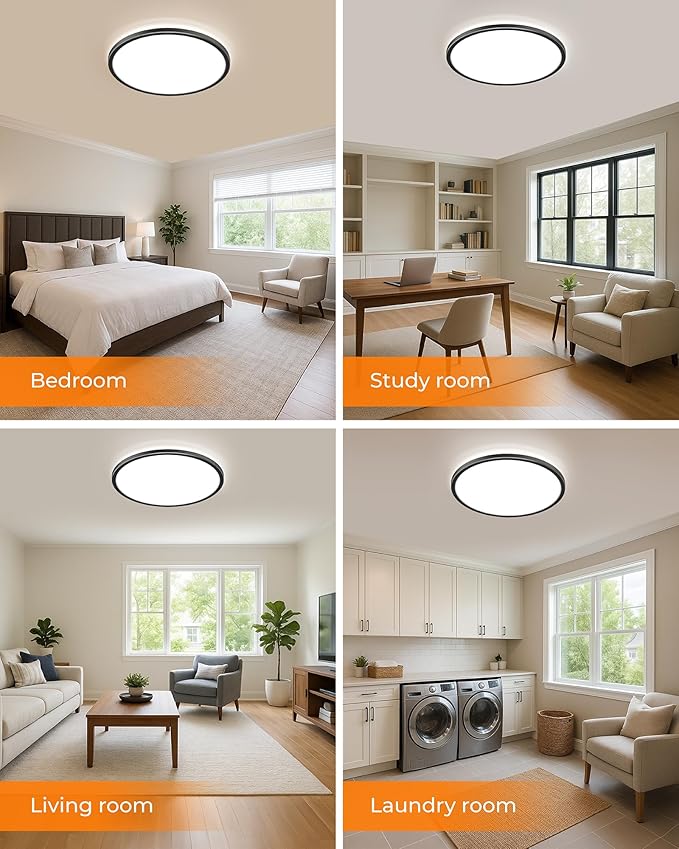 BLNAN 15.4 Inch LED Flush Mount Ceiling Light, 3000K-5000K 3 Color Selectable Ceiling Lights, 36W 3600LM Closet Light Fixture, Ceiling Lamp for Bedroom, Dining Room, Kitchen, Black