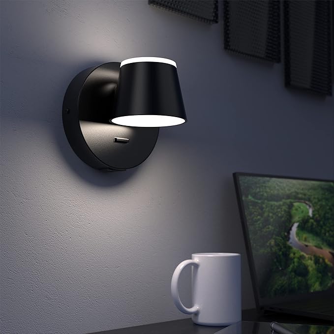 URSOLA Wall Light Set of Two, LED Wall Sconce with On/Off Switch USB Charging Port 110 Volt Hardwired Wall Lamp 350 Rotatable Up Down Sconces Wall Lighting (Black)