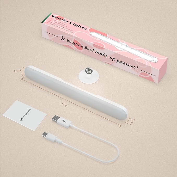 Benreom Wireless Vanity Lights for Mirror, Rechargeable Battery Operated Stick on Lamp, Adjustable Color Brightness & Angle Makeup Light, Cordless Magnetic LED Bar Renter Friendly Lighting Decor Gift