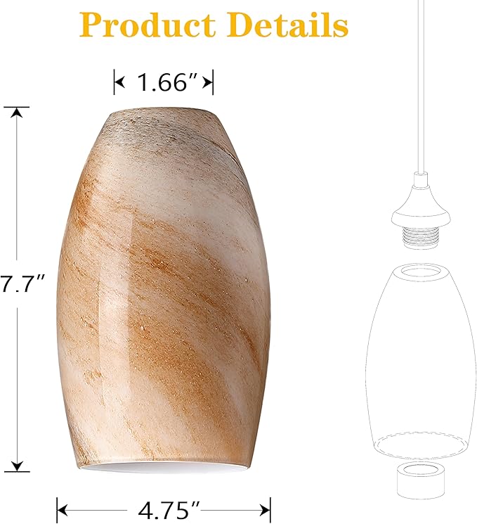 Leading Lighting 4.7" Handblow Art Glass Lamp Shade Pendant Ceiling Chandelier Wall Sconce Light Replacement Oval Glass Shade Fixture (Orange 3 Pack)