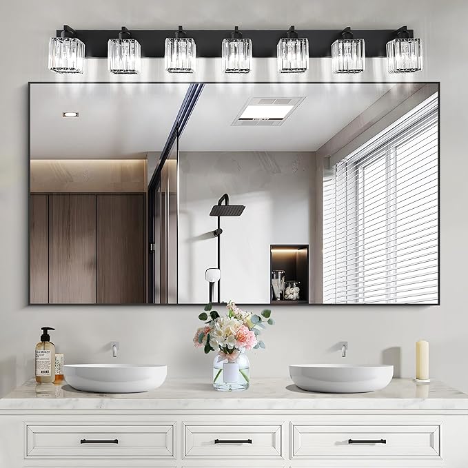 Aipsun Black Vanity Light Crystal Bathroom Lighting Fixtures Modern Bathroom Vanity Light 7 Light (Exclude Bulb)
