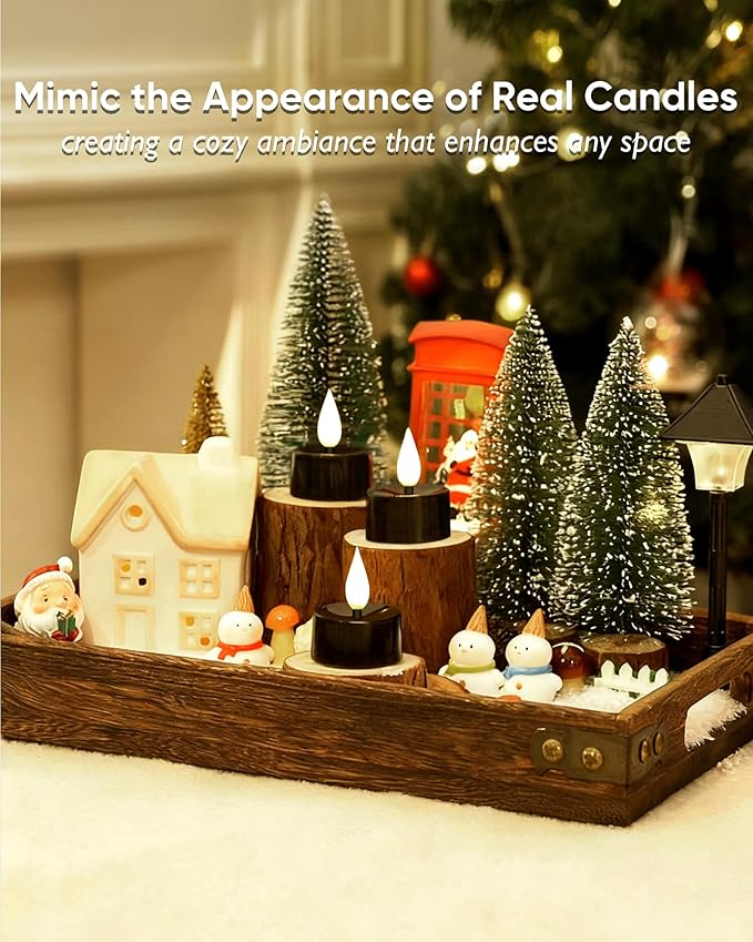 Amagic Flameless Black Timer Remote Tealights Candles, 3D Black Wick Flickering Tea Lights, 300+Hour Colored Votive Candles Battery Operated, Set of 24 for Table Decorations, Pumpkin, Halloween, Party