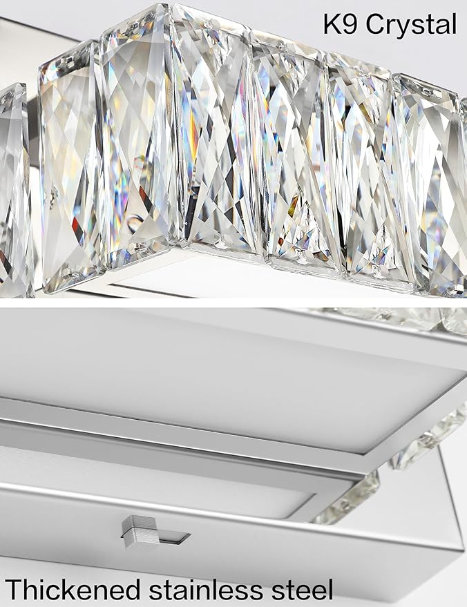 ZUZITO Crystal Vanity Lights for Bathroom 18W LED Bathroom Light Bar Modern Chrome Lighting Fixtures Over Mirror for Bath 22.8 inch