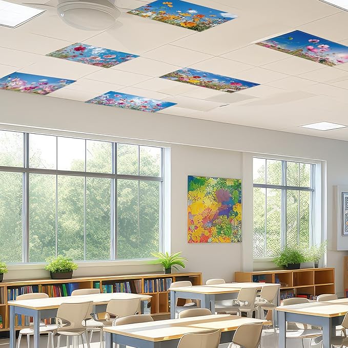 6 Pcs Fluorescent Light Covers with 60 Magnets Decorative for Classroom Ceiling Lights 4 x 2 Feet Magnetic Light Cover Filter Easy Install for Office Hospital Home Ceiling Supplies (Flower Bush)