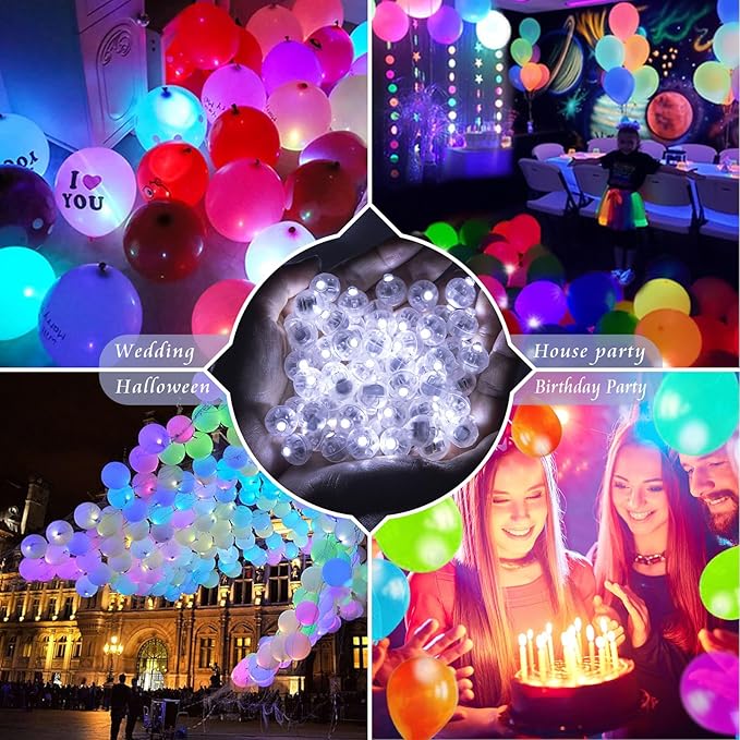 50pcs Balloon Lights Mini LED Lights Round Long Standby Time Ball Lamps for Paper Lantern Birthday Party Christmas Halloween Decoration White Plastic