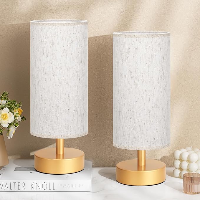 PartageiZ Small Table Lamp for Bedroom Set of 2 - Bedside Lamps for Night Stands, Minimalist Nightstand Light Lamp for Reading Room, Kids Room, Living Room(Gold)
