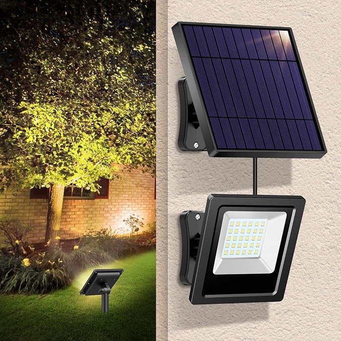 Lightonight Solar Flood Lights Outdoor 1 Pack with Stake, 3000K Warm White | Waterproof Solar Lights Outdoor, Waterproof Dusk to Dawn Solar Powered Security Spot Lights for Porch Patio Yard Garage