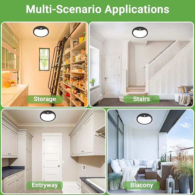 zemty 2Pack 7inch Motion Sensor Ceiling Lights Wired, 15W 1500lm 3CCT/3 Mode/30-120s Timer, Bright Black LED Flush Mount Light Fixture Motion Activated for Closet Pantry Hallways Stairwells Garage