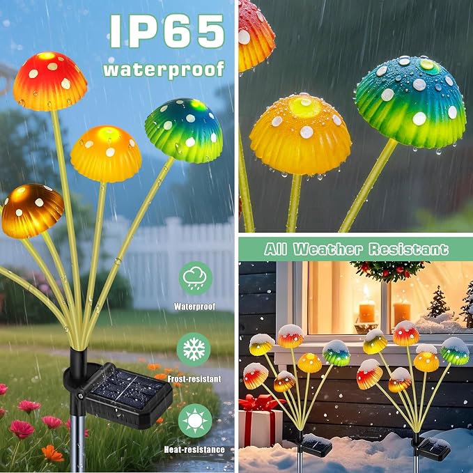 TEDOF Solar Mushroom Lights for Outside,2 Pack 12 LED Solar Swaying Mushroom Lights Waterproof Outdoor Decor for Lawn Porch Patio,Birthday Mothers Day Gifts for Women Mom