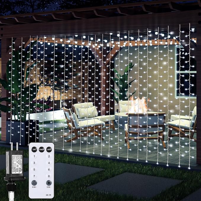 Aurelema 900 LED 30 x 9.5 Ft Christmas Curtain Lights 8 Modes Outdoor Fairy Lights with Remote Plug in Hanging String Fairy Light Waterproof for Bedroom Wall Window Backdrop Wedding Christmas Decor