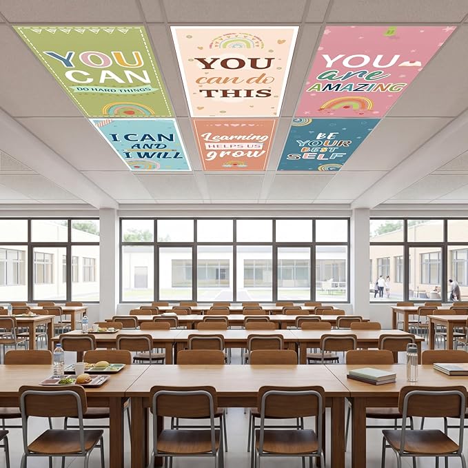 8Pcs Back to School Light Covers Decorations Set: 6Pcs Fluorescent Light Filters with 60 Magnets for Ceiling Colorful Triangle Dot Banner, Welcome First Day Decor for Classroom Office Party Supplies