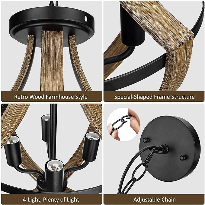 13.1" Modern Farmhouse Hanging Pendant Lighting, 4-Light Rustic Interior Flush Mount Ceiling Light Fixture, Vintage Chandelier for Hallway Foyer Dining Room Entryway Kitchen Island Bedroom