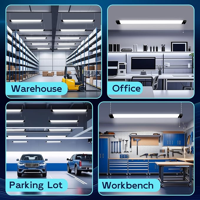 hykolity 1 Pack 4FT LED Shop Light, Linkable Utility Shop Lights, 42W, 5000K Daylight White Shop Light for Garages, Workshops,Hanging or FlushMount, Power Cord with Pull Chain Switch, Balck, ETL