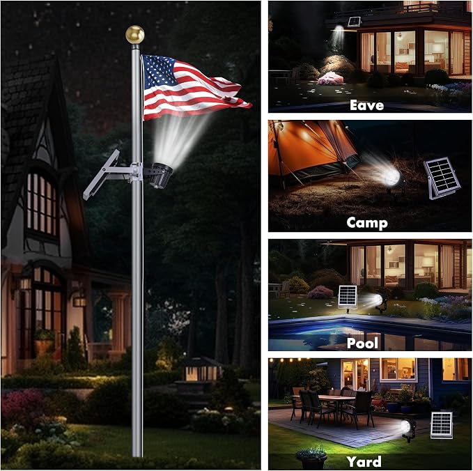 Flagpole Light Solar Powered,Auro 7 Pro Solar Spot Light 7 LED for 1.5"-3.3" Poles,18 Hour Dusk to Dawn Auto On/Off,7W Outdoor IP65 Waterproof,Multiuse on Landscape,Wall - Cold White