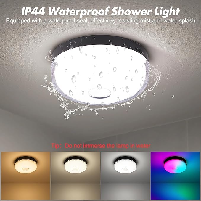 4-Pack Rechargeable Shower Lights for Inside Shower, 15 RGBW Color Changeable Waterproof Lights for Shower with Remote(Dimmable&Timer), Wireless LED Mood Lighting for Bathroom, Closet, Bedroom, Party