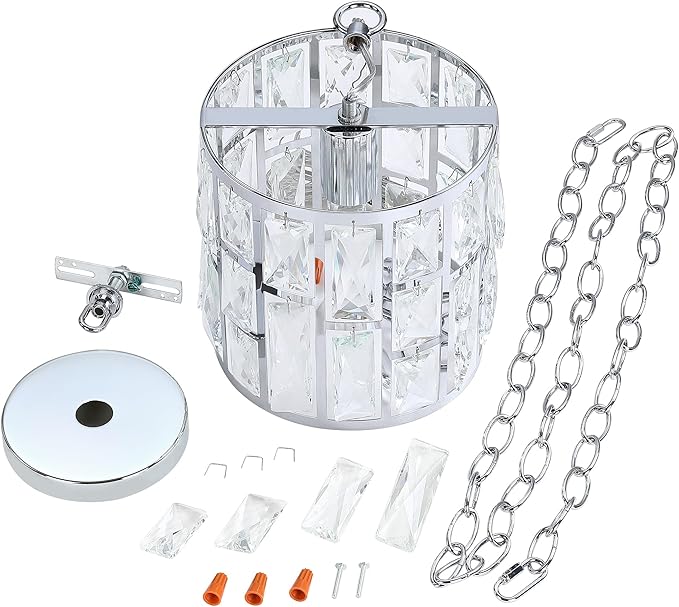 MEXO Modern Crystal Pendant Light,Chrome Chandelier Light Fixture, Cylinder Adjustable Height Pendant Lights for Kitchen,Dining Room,Living Room,Foyer,Hallway