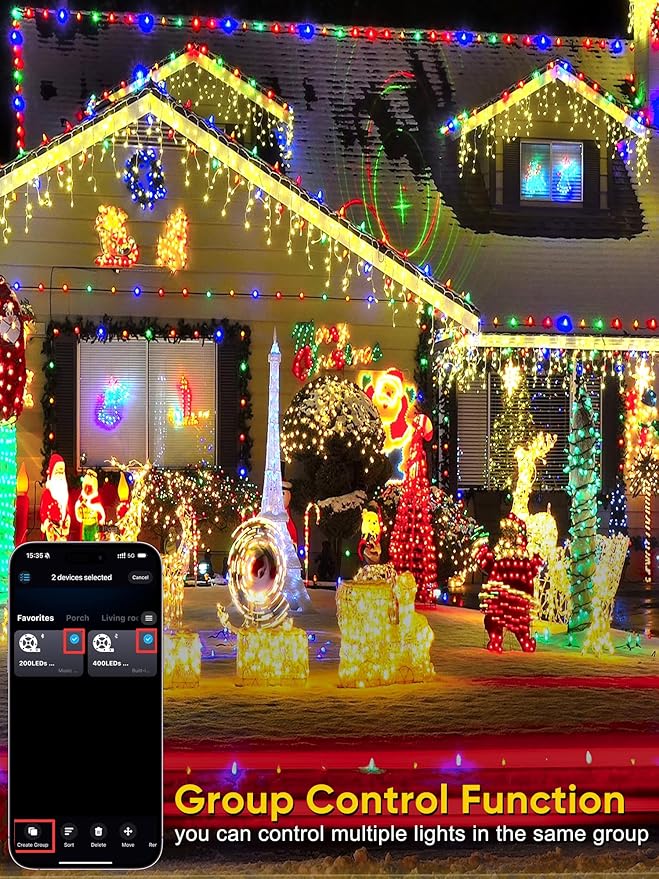 Guhope Smart Color Changing Christmas Lights, 132FT 400 LED RGB Christmas String Lights with App & Remote Control, Waterproof Christmas Tree Lights for Outdoor Indoor Party Decor