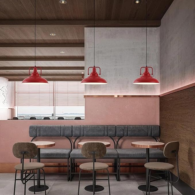 Red Farmhouse Pendant Lights 3 Packs, Metal Pendant Lights Kitchen Island, Industrial Pendant Light, Hanging Island Pendant Light, Barn Light for Kitchen, Living Room, Bedroom, Hallway