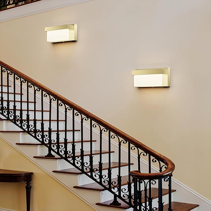 Wall Sconce Champagne Gold Wall Light with On/Off Switch 8 inch LED Wall Lamp Acrylic Lampshade 4000K Sconce Wall Lighting