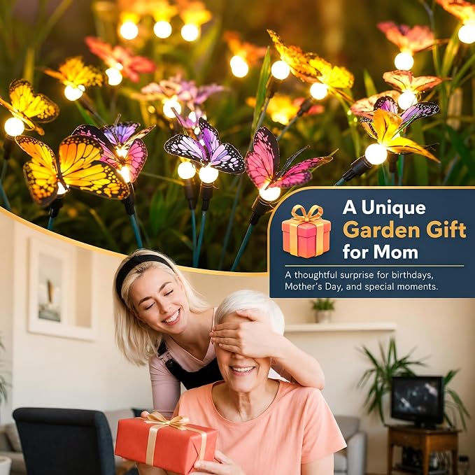 Solar Garden Lights 2 Pack, Upgraded Swaying Butterfly Light,Outdoor Light, Decorative Lights Yard Patio Pathway Decoration, Larger Solar Panel & Better Sway Effect (2 Pack)